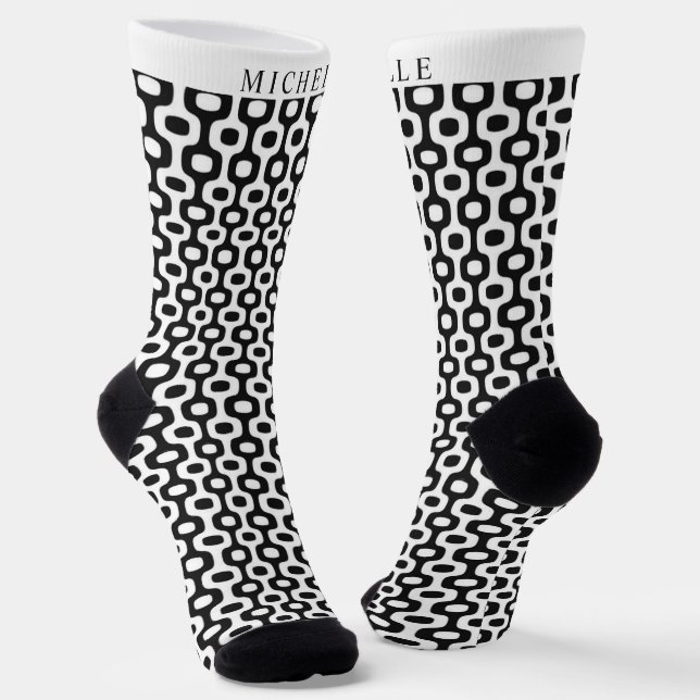 Custom Name Black And White Ipanema Geometric  Socks (Angled)