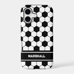Custom name Black and white Soccer ball pattern