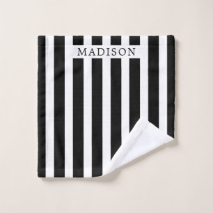Custom Name Black and White Striped Formal Stylish Wash Cloth
