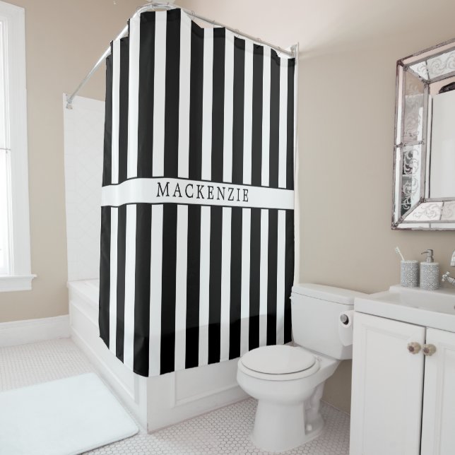 Custom Name Black and White Vertical Striped (In Situ)
