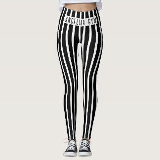 Custom Name Black and White Vertical Striped Leggings