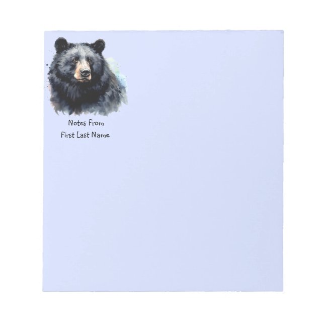 Custom Name Black Bear Watercolor Animal Nature  Notepad (Front)