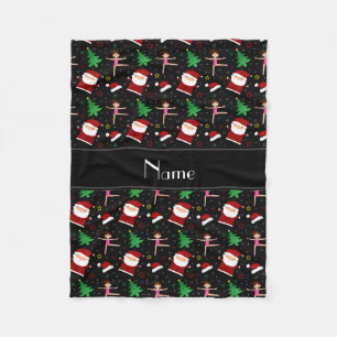 Custom name black christmas gymnastics santas fleece blanket