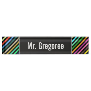 Custom Name + Black & Colourful Lines Pattern Nameplate