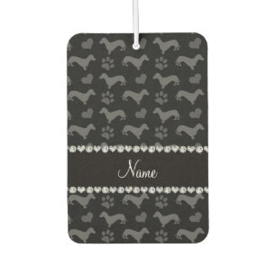Custom name black dachshunds hearts paws air freshener
