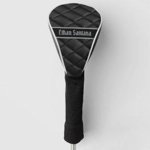 Custom Name Black Diamond-Stitched Leather Sleek Golf Head Cover