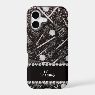 Custom name black glitter lacrosse sticks