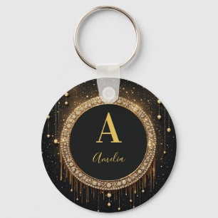 Custom Name Black Glitter Monogram Letter Keychain