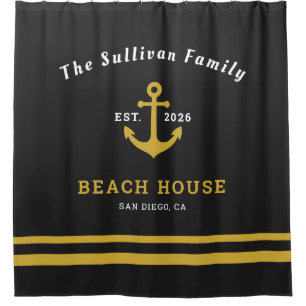 Custom Name Black Gold Anchor Beach House