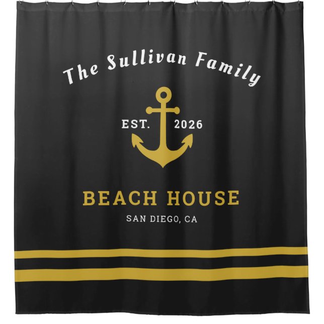 Custom Name Black Gold Anchor Beach House (Front)