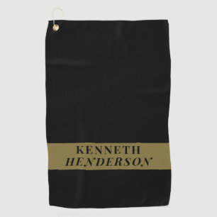 Custom Name Black Gold Minimalist Modern Men Golf Towel