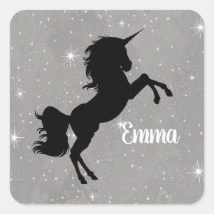 Custom Name Black/Gray Galaxy Star Unicorn Sticker
