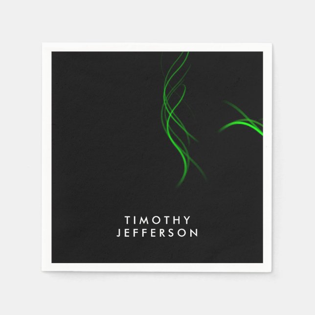 Custom Name Black Green Curves Elegant Modern Napkin (Front)