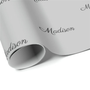 Custom Name black grey Text pattern Birthday Gift Wrapping Paper