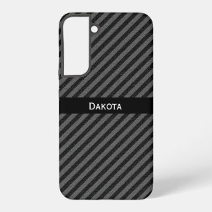 Custom Name Black & Grey Textured Diagonal Stripes Samsung Galaxy Case