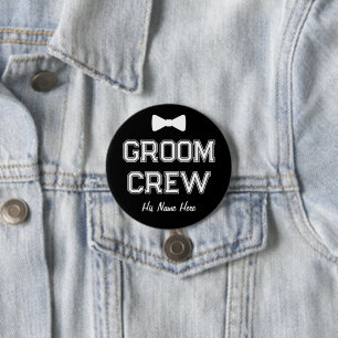 Custom Name Black Groom Crew Bachelor Party 3 Inch Round Button