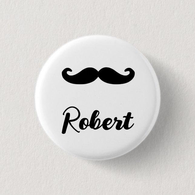 Custom name black handlebar moustache 1 inch round button (Front)