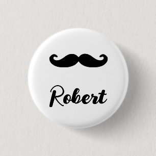 Custom name black handlebar moustache 1 inch round button