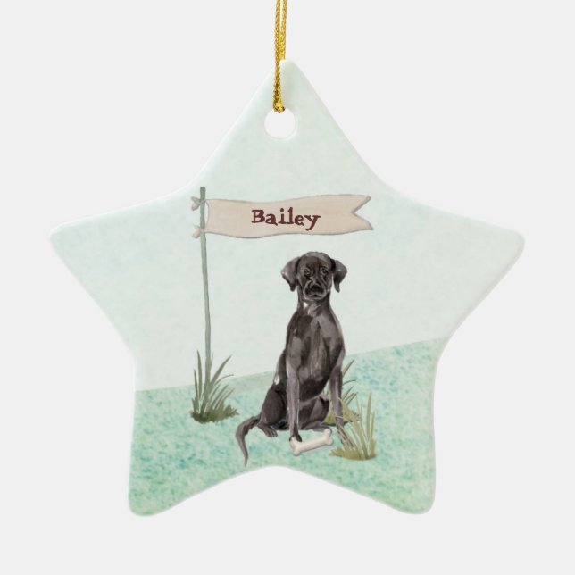 Custom Name Black Lab Pet Dog Ceramic Ornament (Front)