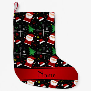 Custom name black lacrosse christmas pattern small christmas stocking
