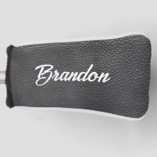 Custom name black leather golf head cover