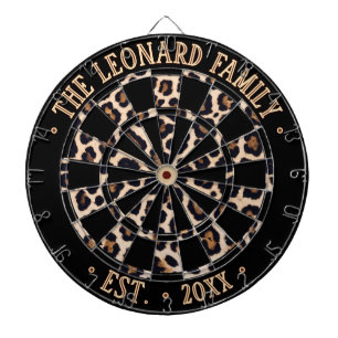 Custom Name Black & Leopard Animal Print Pattern Dartboard
