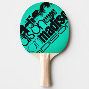 Custom Name; Black &  Neon Aqua Turquoise Ping Pong Paddle
