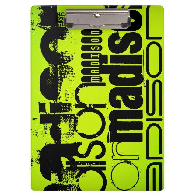Custom Name; Black & Neon Chartreuse Yellow Green Clipboard (Front)