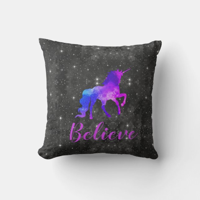 Custom Name Black/Purple Galaxy Unicorn Pillow (Front)