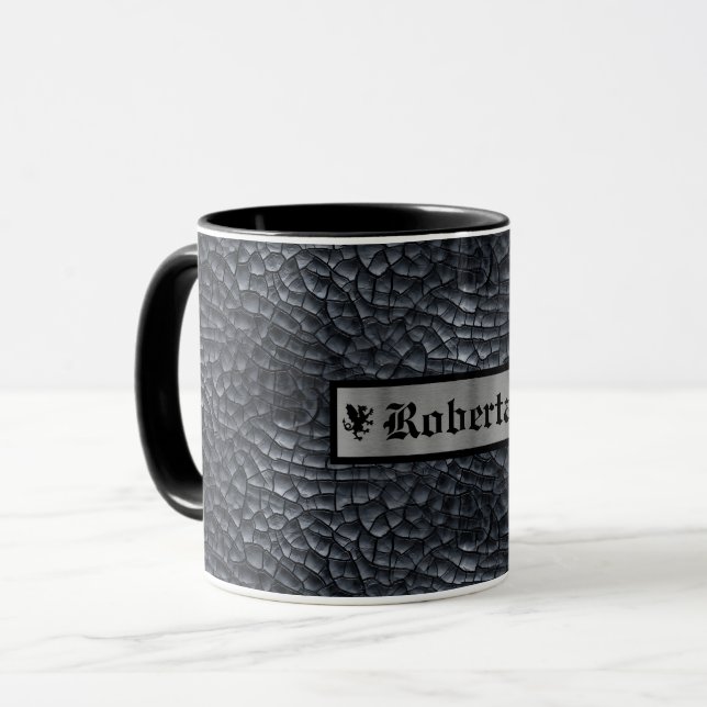 Custom Name Black & Silver Dragon Scale/Skin Print Mug (Front Left)