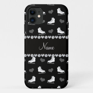 Custom name black skates and hearts iPhone 11 case