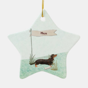 Custom Name Black & Tan Dachshund Pet Dog Ceramic Ornament