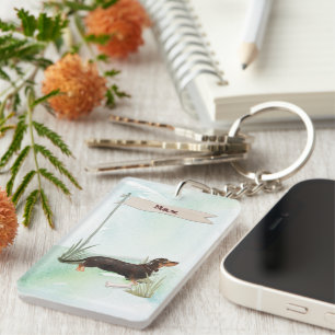Custom Name Black & Tan Dachshund Pet Dog Keychain