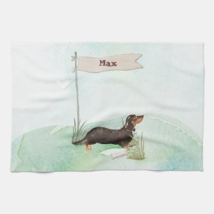 Custom Name Black & Tan Dachshund Pet Dog Kitchen Towel