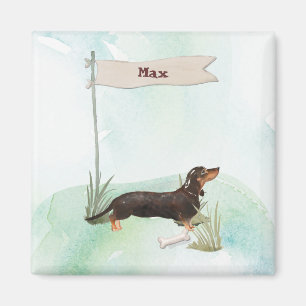 Custom Name Black & Tan Dachshund Pet Dog Magnet