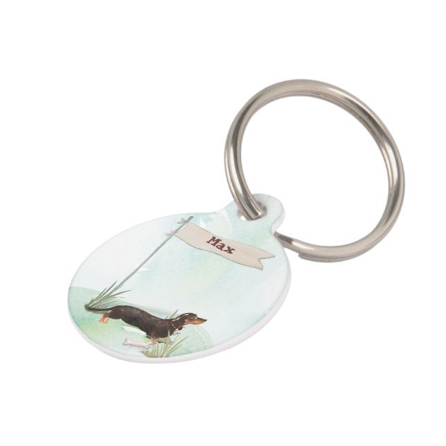 Custom Name Black & Tan Dachshund Pet Dog Tag (Side)