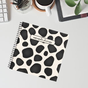 Custom Name Black Typography Abstract Pattern Notebook