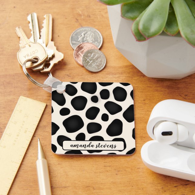 Custom Name Black Typography Pattern Abstract  Keychain (Desk)