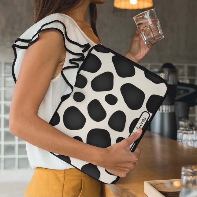 Custom Name Black Typography Pattern Abstract  Laptop Sleeve (Creator Uploaded)