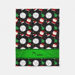Custom name black volleyball christmas pattern fleece blanket