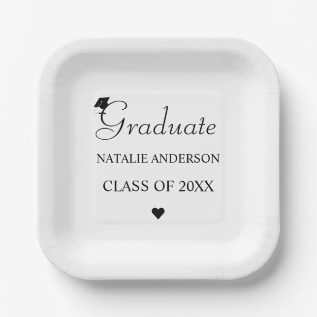 Custom Name Black & White Class of 2026 Graduation Paper Plate (Front)