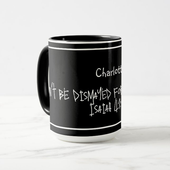 Custom Name Black & White Cup With Bible Verse  (Front Left)