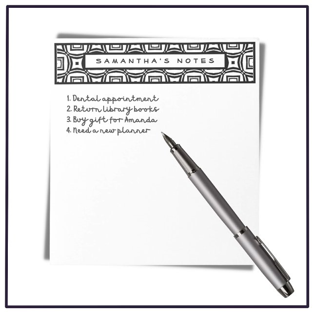Custom Name Black & White Geometric Pattern Notepad (Creator Uploaded)