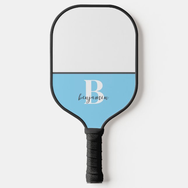 Custom Name Black White Monogram Pickleball Paddle (Front)