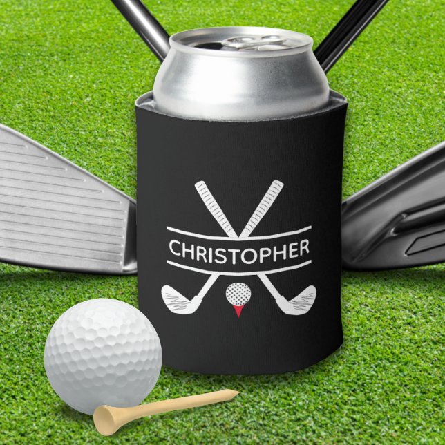 Custom Name Black White Red Golf Can Cooler (Custom Name Black White Red Golf Can Cooler)