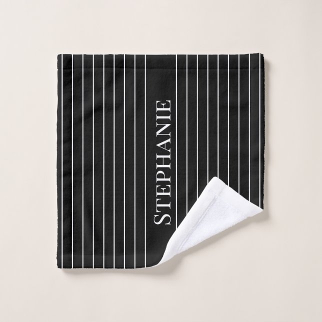 Custom Name Black White Stripes Lines Bold Classy  Wash Cloth (Wash Cloth)