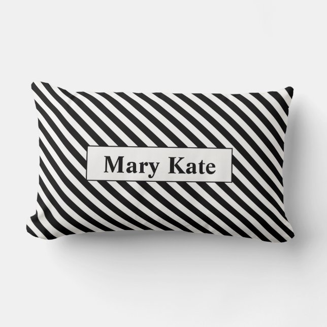 Custom Name Black/White Stripes Lumbar Pillow (Front)