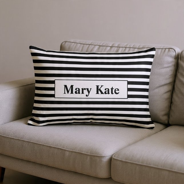 Custom Name Black/White Stripes Lumbar Pillow (Creator Uploaded)