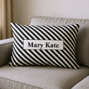 Custom Name Black/White Stripes Lumbar Pillow