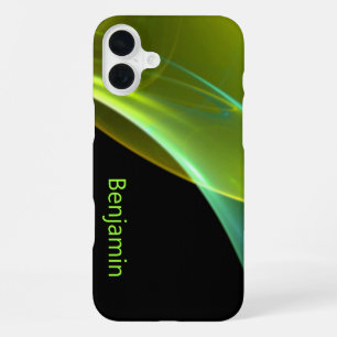 Custom Name Black Wispy Greens Abstract Artwork iPhone 16 Plus Case
